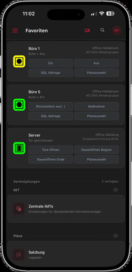 Favoriten in der pharao.control App mit direkten Schaltbefehlen